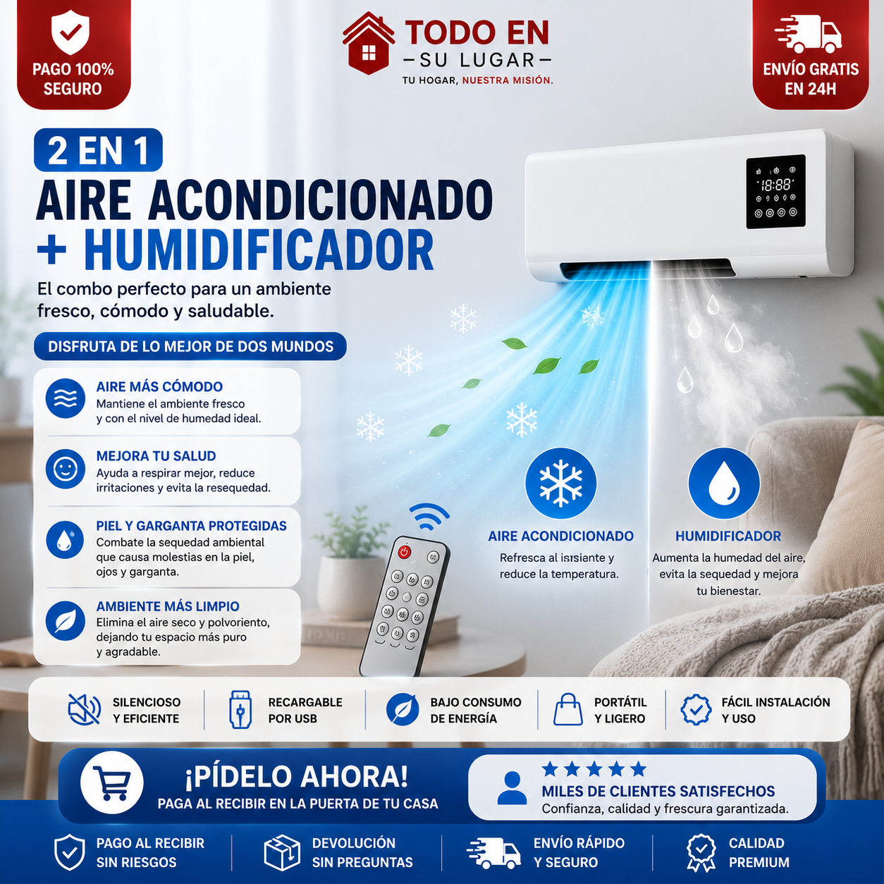 Mini aire acondicionado portátil 2 en 1