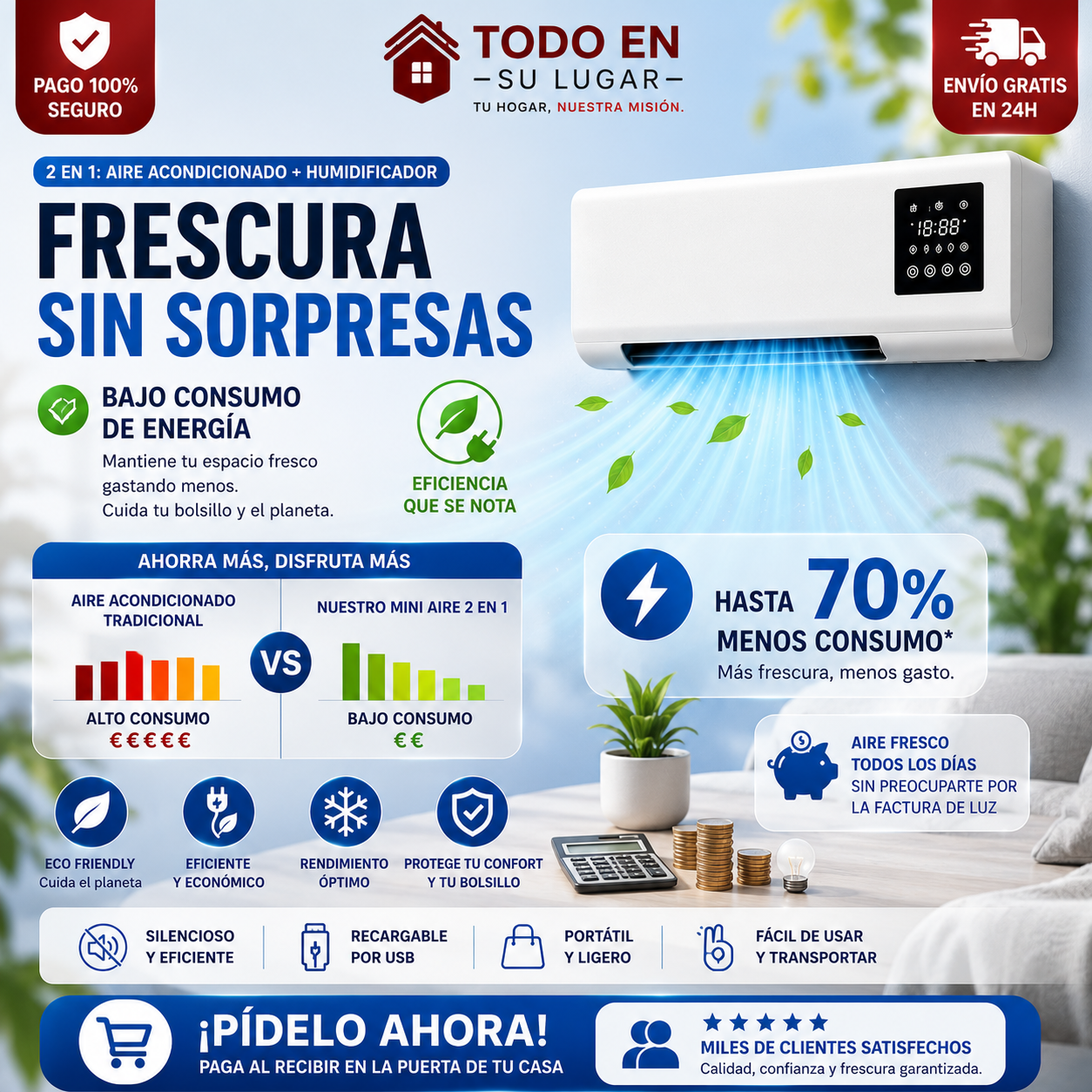 Mini aire acondicionado portátil 2 en 1